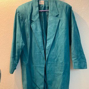 Vintage Weathervane Suedemark II faux suede oversize long jacket turquoise med